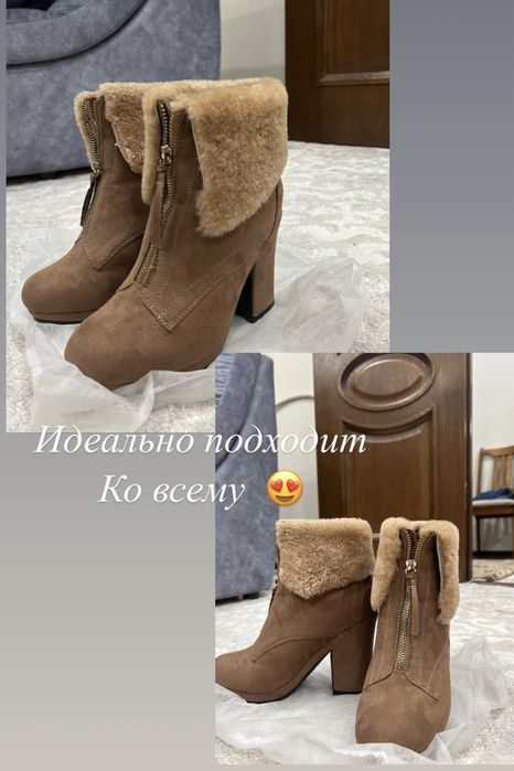 Зимние каблуки ботинки натуральная кожа италиянские