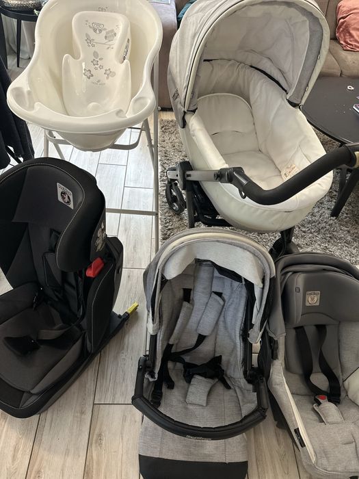 Pachet: cariucior Peg Perego 3in1, scaun auto isofix, cadita cu suport