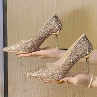 Set pantofi stiletto și plic cu sclipici auriu, marimea 39, OCAZIE