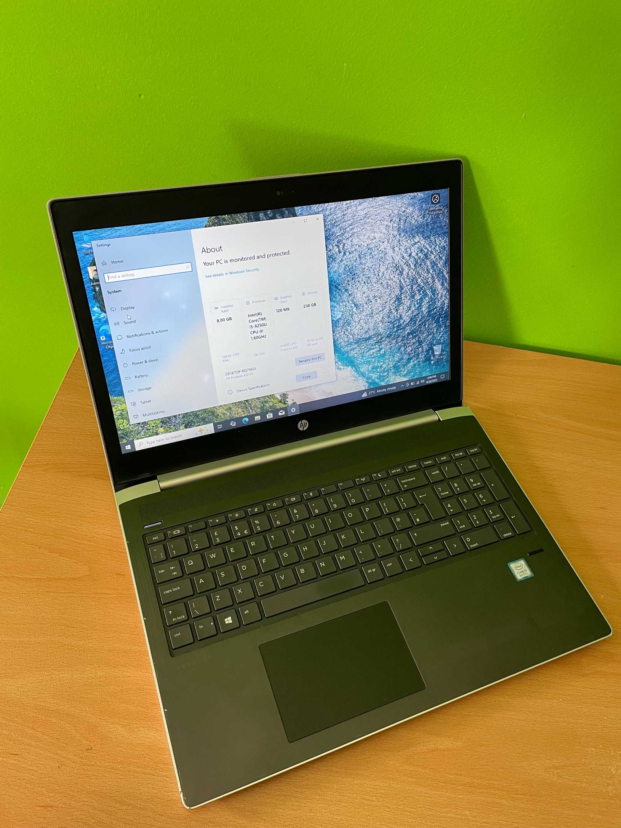 HP ProBook G5 - 15.6'', i5-8250U, 8GB RAM, 256GB NVMe SSD PCle
