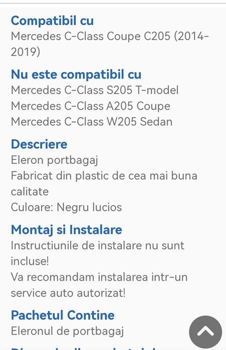 Eleron portbagaj Mercedes Benz c205