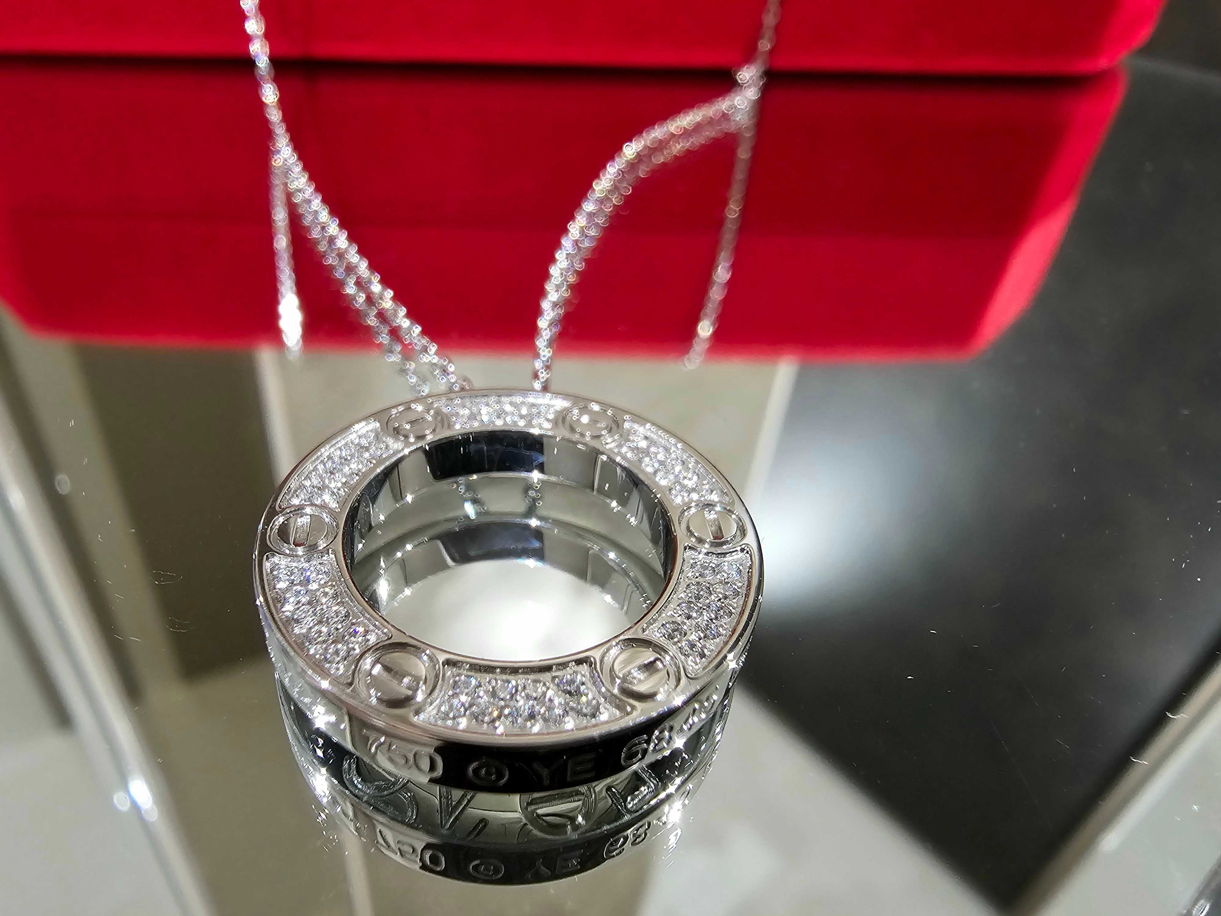 CARTIER Love White Gold Large Paved Diamonds Pendant Дамскo Колие