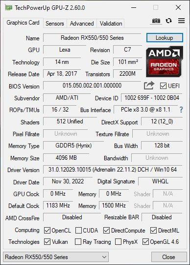 Rx550 4gb gddr 5