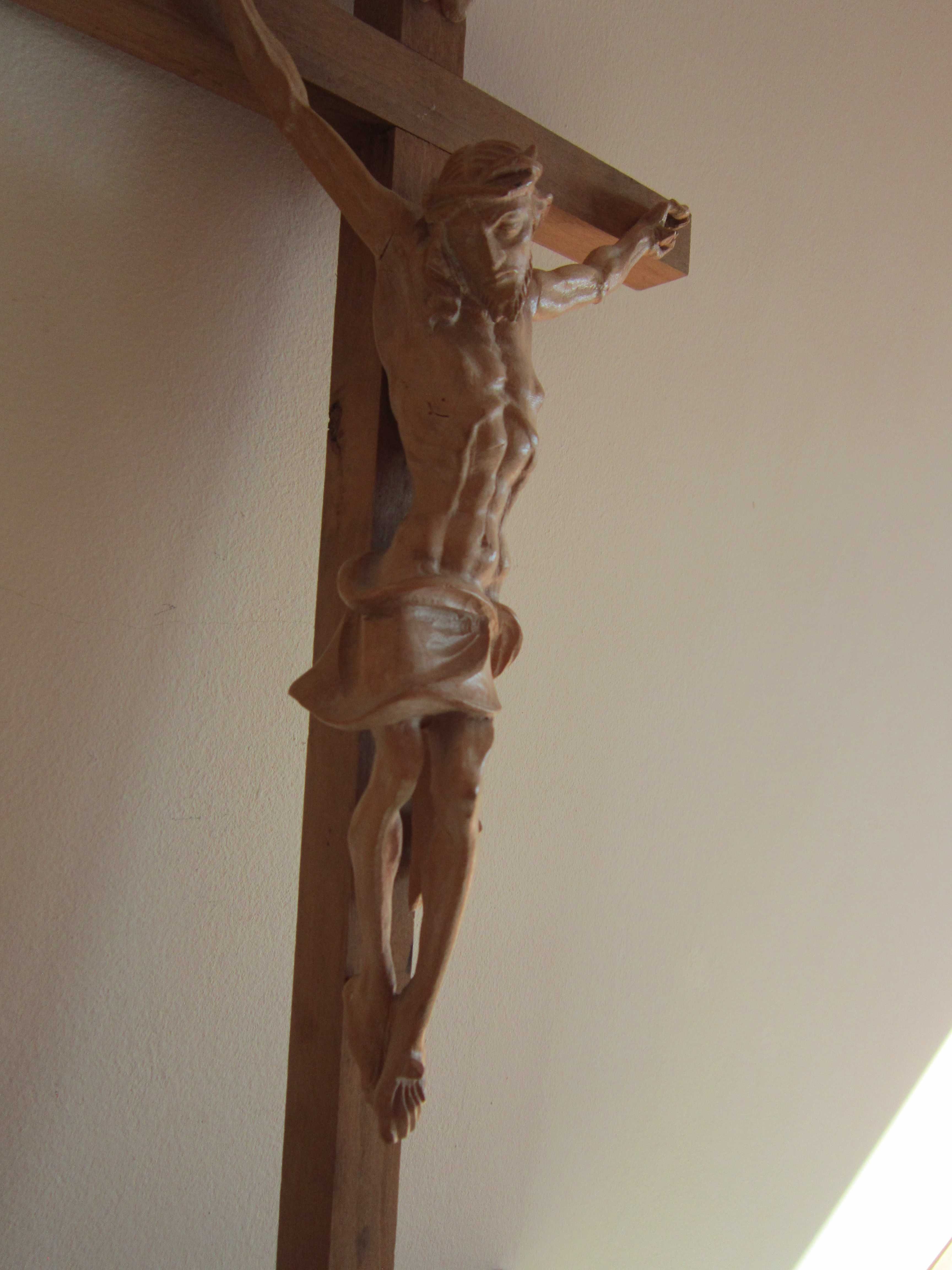 decoratiune Cruce Crucifix sculptura lemn mare, colectie Germania'60