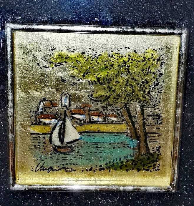 Антикварна миниатюра от 23 кт. златно фолио маркирана оригинална рядка