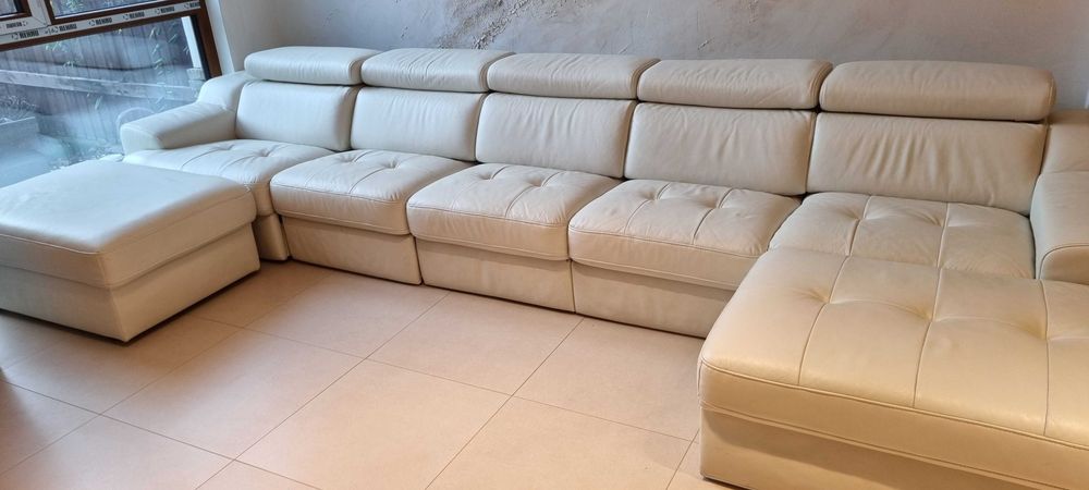 Италиански кожен диван с релакс функция - 4 метра, дясна лежанка