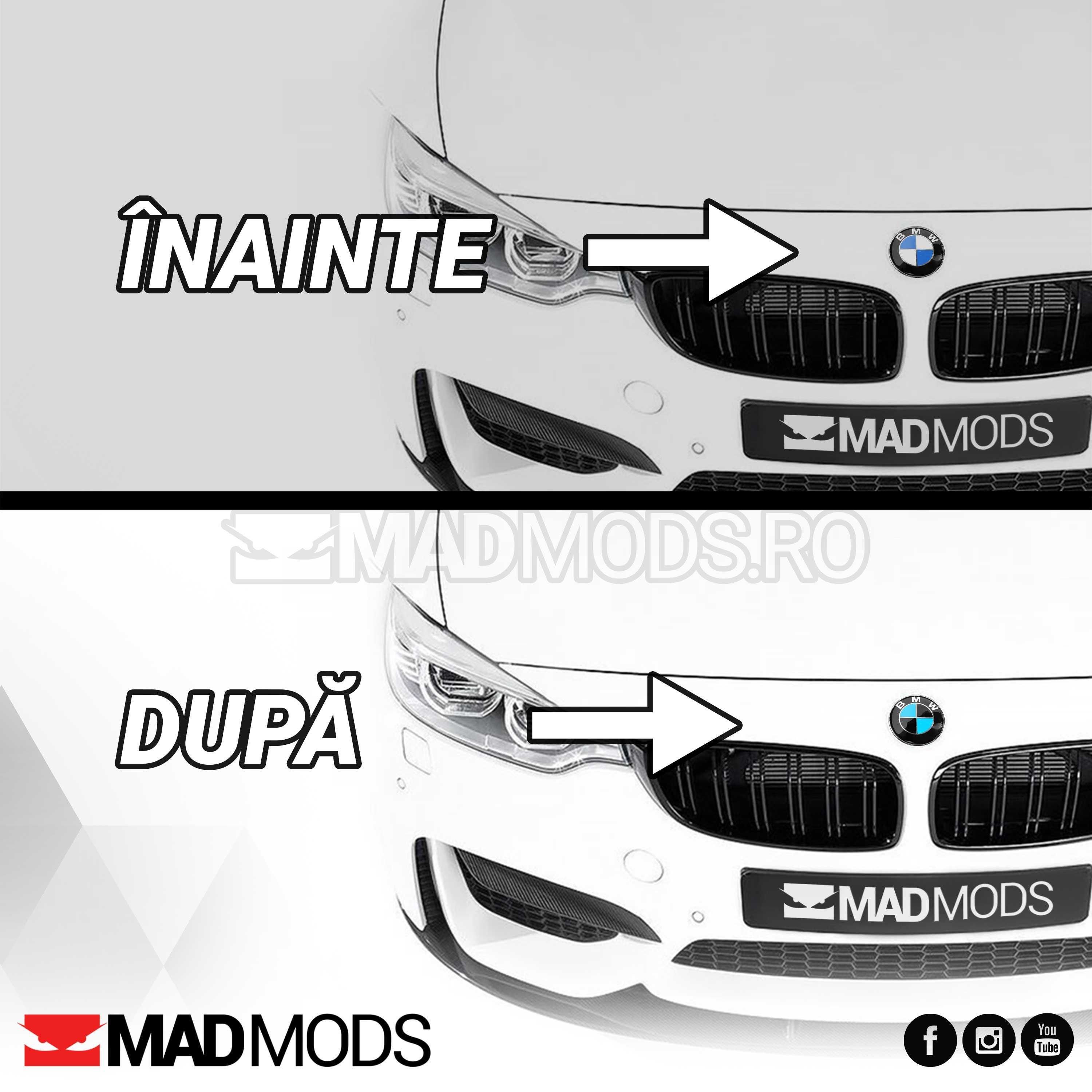 Set Stickere Embleme Negru cu Albastru BMW Seria 1 2 3 4 5 6 7 8 X i M