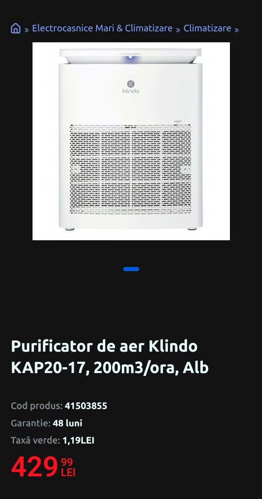 Purificator aer NOU - KLINDO - KAP20-17 -200m3/ora, Alb