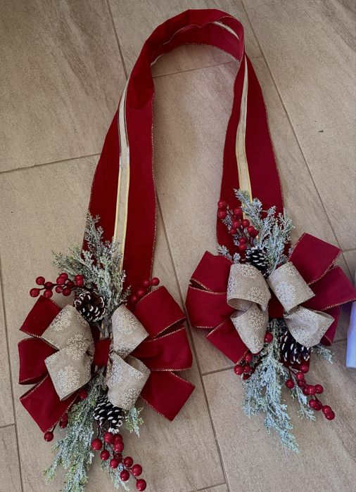 Коледна украса за врата,двойна,от двете страни, коледа,панделка