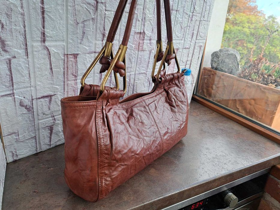 дамска чанта,кафява мека чанта-естествена кожа