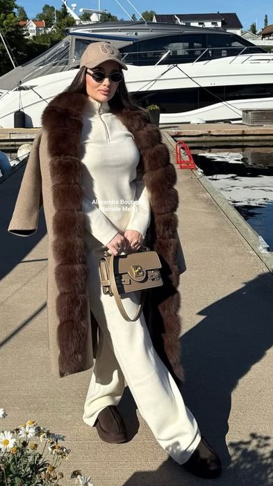 Palton alpaca (cașmir) cu blana naturala de vulpe