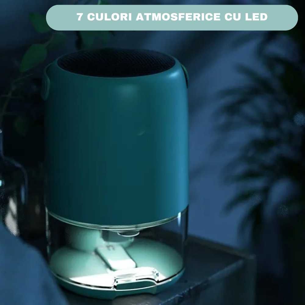 Dezumidificator de aer, Lumini LED si capacitate de 1100 ml, Turcoaz