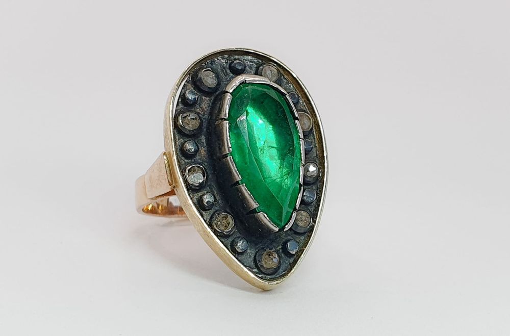 Inel din aur 14K cu diamante naturale și smarald natural – mărimea 57