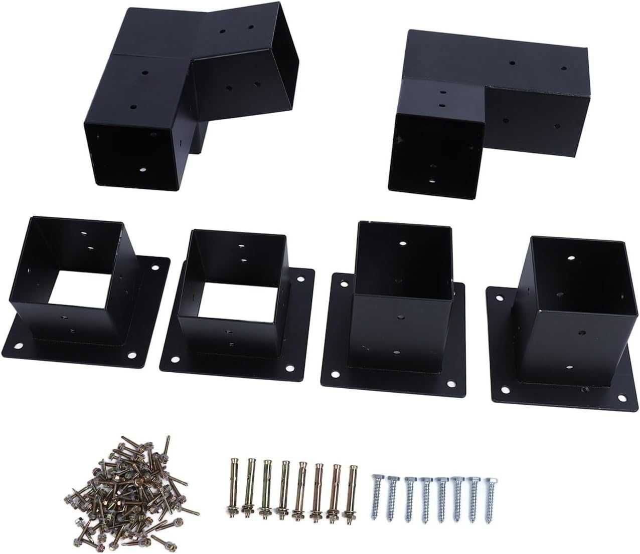 Set 6 suporti stalpi pergola, otel aliat, 9 x 9 cm, negru