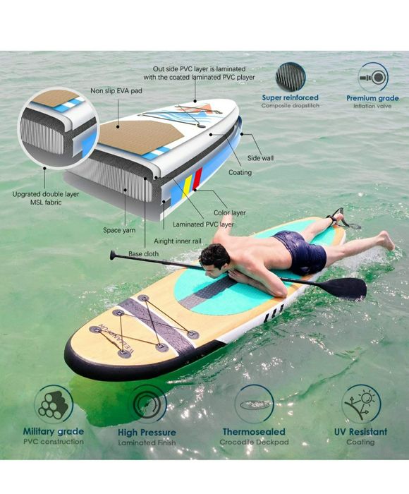 Placă gonflabilă de stand up paddle WelandFun, grosime de 6 inchi, cu