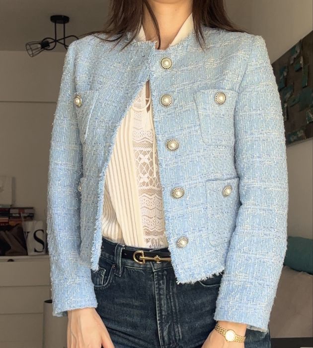 Sacou Mango marime S albastru bleu tweed