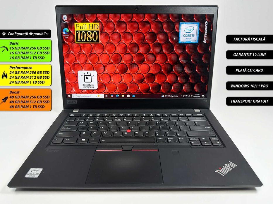Laptop Lenovo T14 G1 i5-10310 16gb ram 14 inch FHD Slim Garantie 1 an