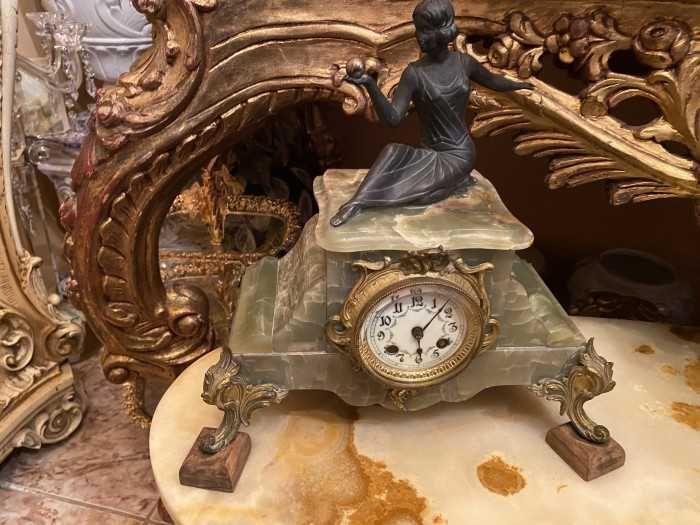Superb ceas antic-onix și bronz-statueta Art Deco-Olanda
