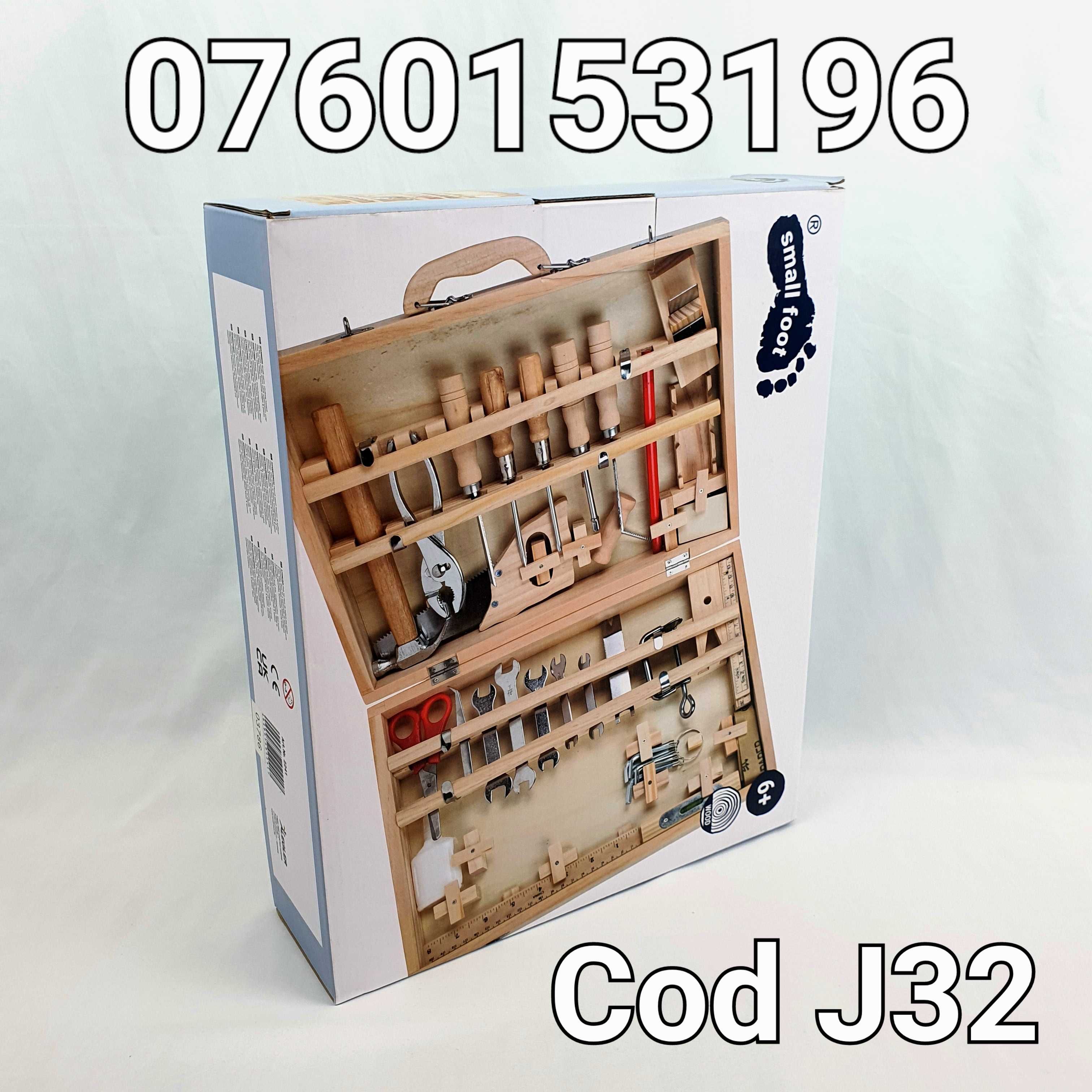 Trusa meșterului cu scule pt copii cu cutie din lemn-48 pcs-Deluxe-J32