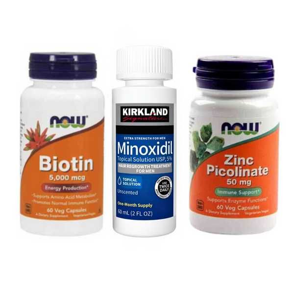 Minoxidil Kirkland 5% + Zinc Picolinate 60 capsule + Biotin 5000 mcg
