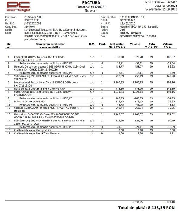 Desktop PC i5 13500 2,5 Ghz RTX 4060 32 GB RAM