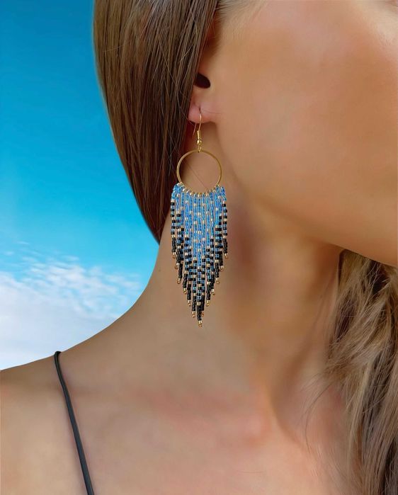 Ръчно изработени обеци, Японски мъниста, Неръждаема стомана, Стилни