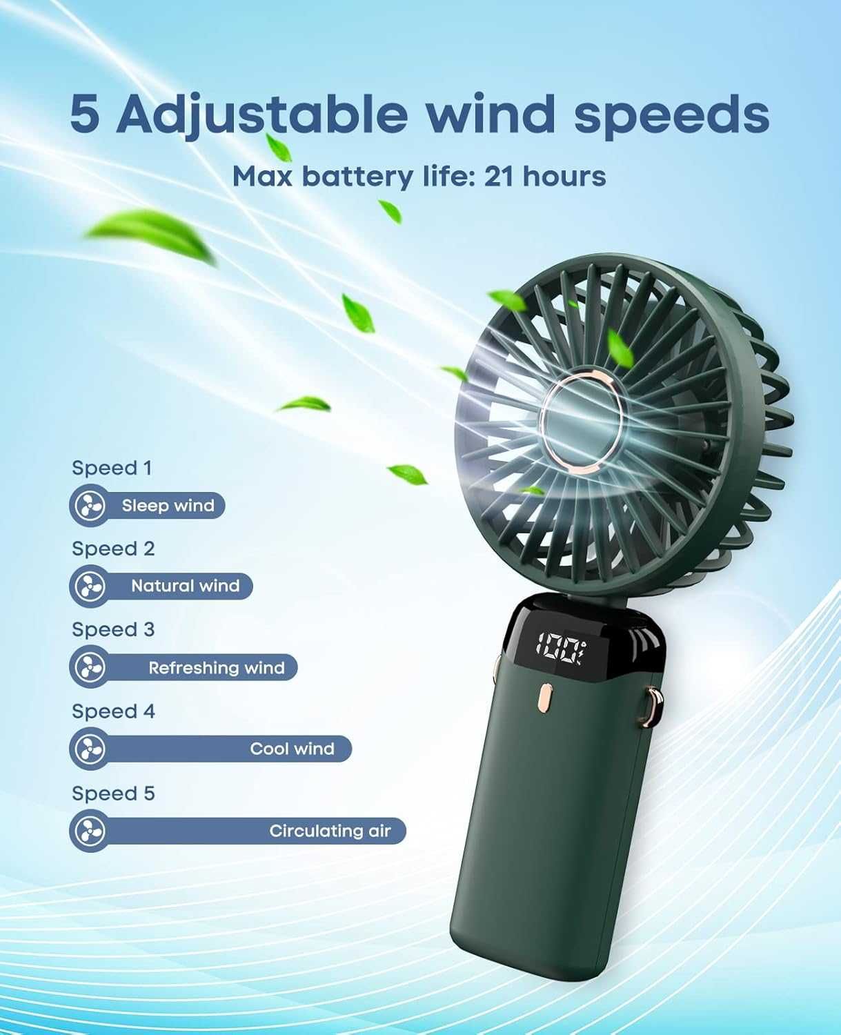 Мини Ръчен Вентилатор с LED Дисплей Digital One SP01095, акумулаторна