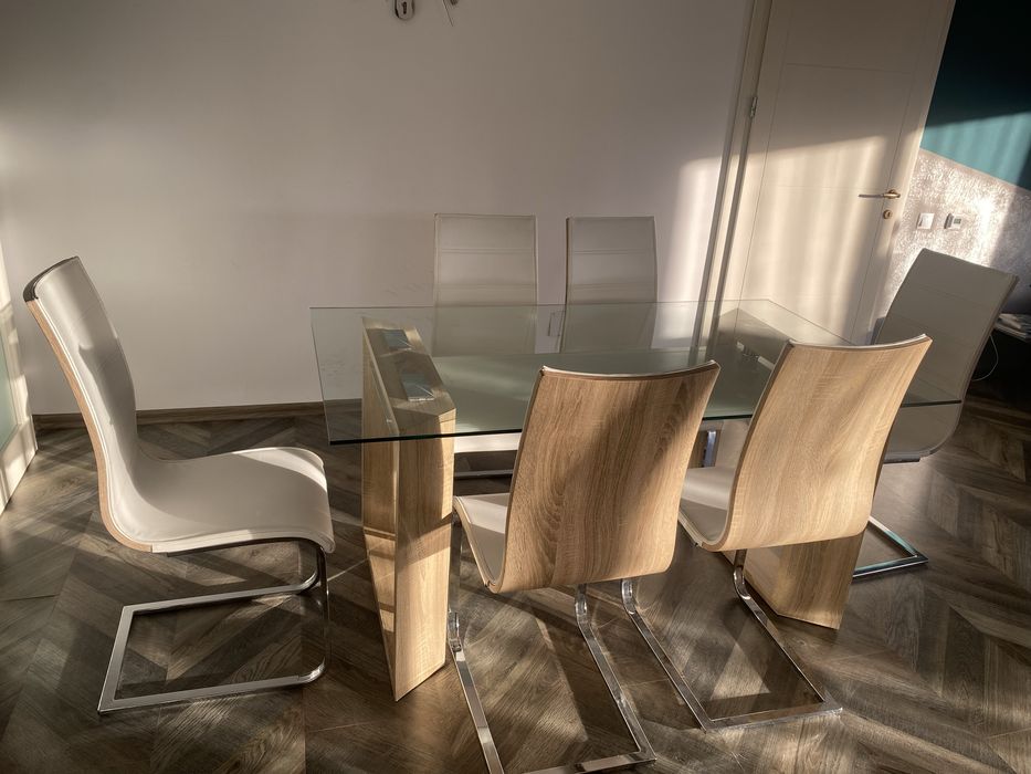 Masa sticla design Minimalist cu 6 scaune Moderne Ca Noi