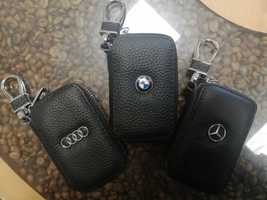 Ключодържател с кожен калъф за Mercedes, Audi, VW, Opel и BMW