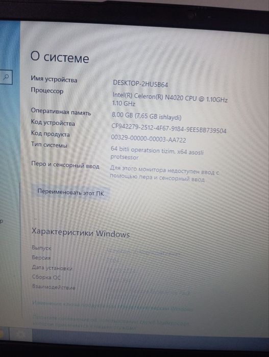 Noutbuk lenovo holati yangi