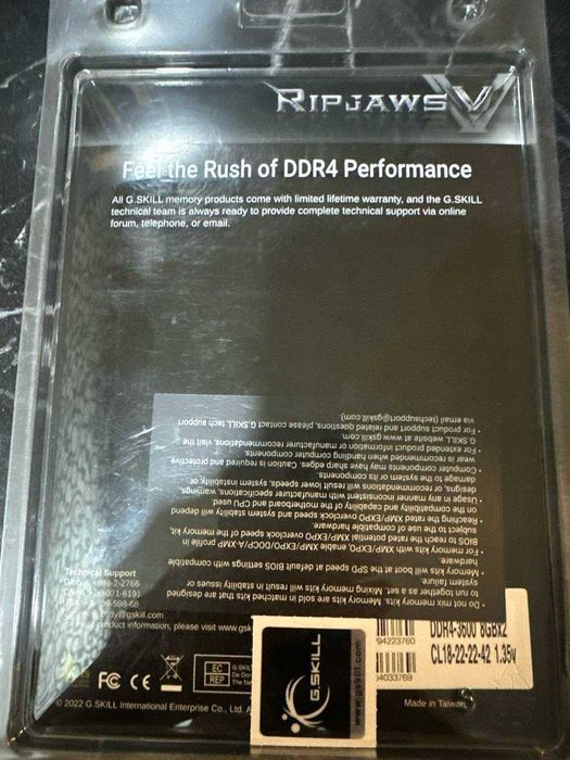 Новые G.Skill Ripjaws V 16GB (2 x 8GB) DDR4-3600