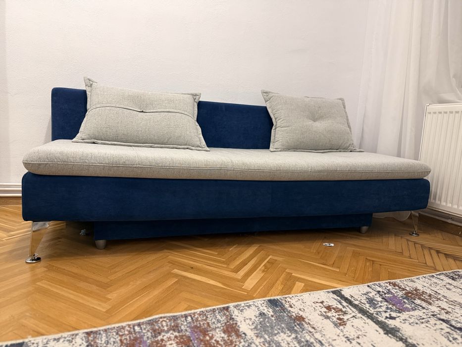 Canapea extensibila gri albastrude inalta calitate cu lada depozitare