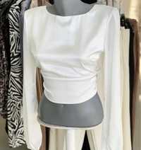Bluza eleganta Zara satin alb cu spatele gol XS