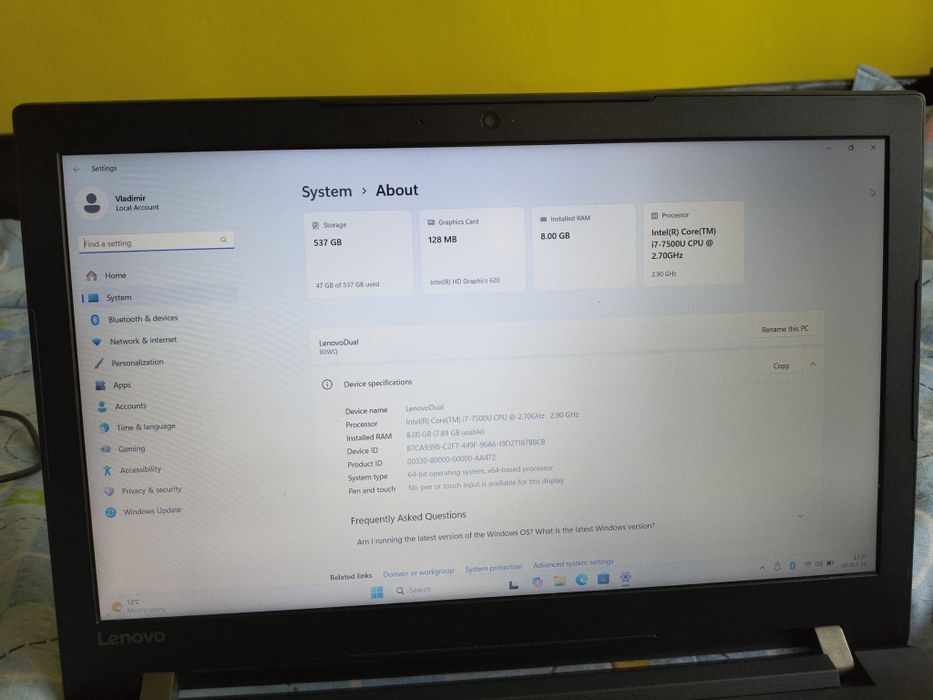 Lenovo i7 gen.7 dual boot Windows 11/Batocera