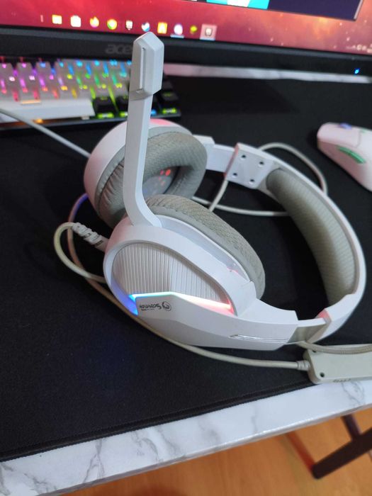 Casti Gaming Marvo RGB -complet functionale - albe
