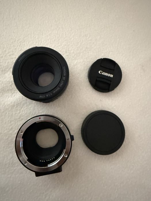 Bbiectiv 50 mm f 1.8 , canon EF cu adaptor EF M ca nou