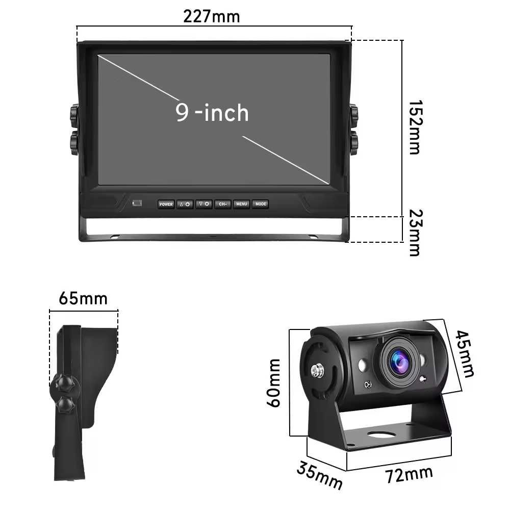 9 ″ LCD монитор с 4 броя камери за видеозапис и заден ход 18 LED