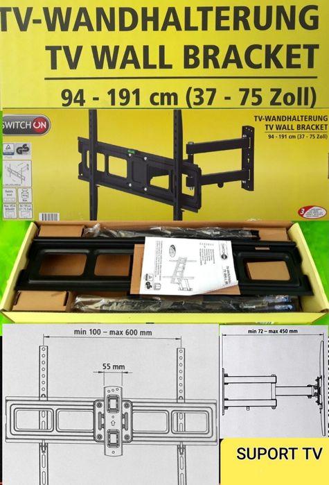 SUPORT TV pentru perete adecvat pentru televizoare plate NOU - 120 Lei