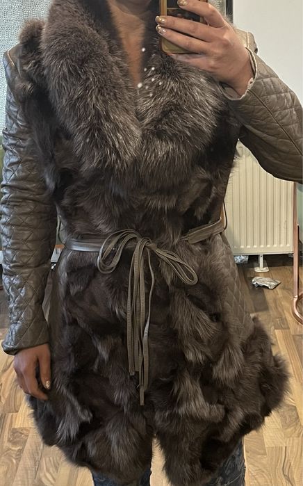 Палто естествен косъм лисица и кожа