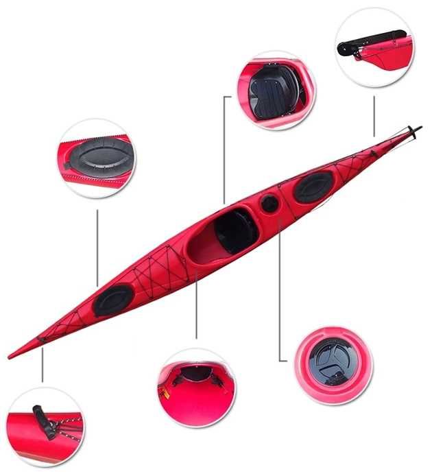 Caiac sport turistic cu un loc – 505 cm, cu cârmă și pedale reglabile