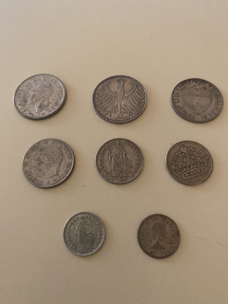 Set 8 monede diferite argint Anglia,Suedia, Germania , Elvetia, Canada
