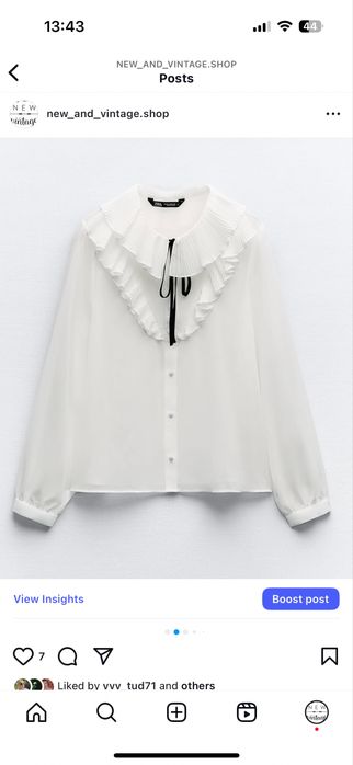 Camasa voal alba Zara guler funda lejera fluida