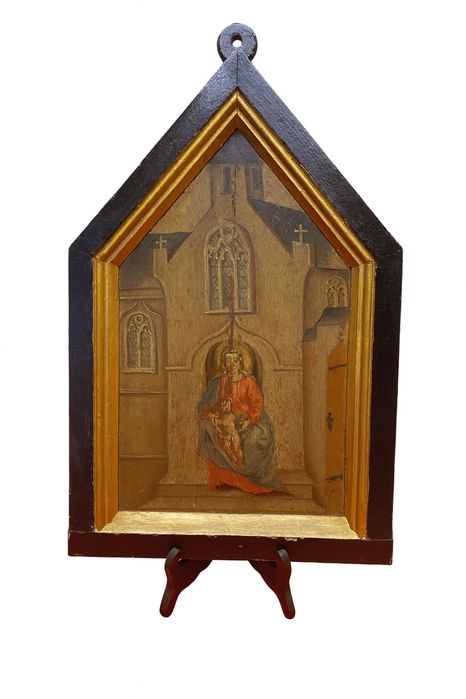 Религиозен панел икона Богородица Франция 19 век дърво