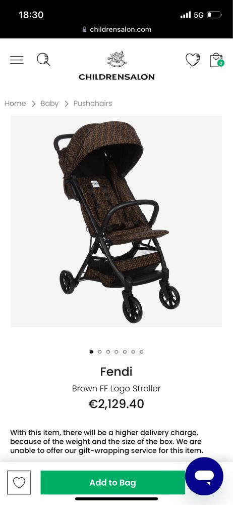 Детска количка Fendi Brown FF Logo Stroller