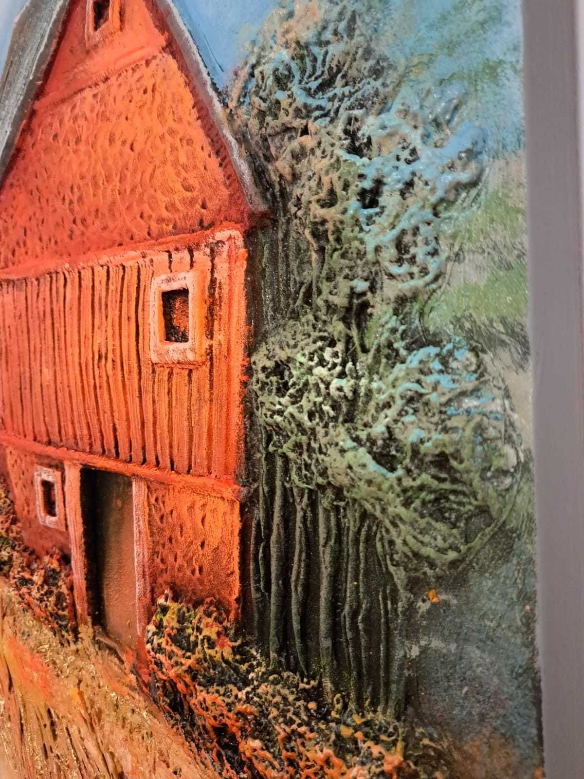Tablou in relief 3D, pictat pe panza, cu rama din lemn, 80x80 cm