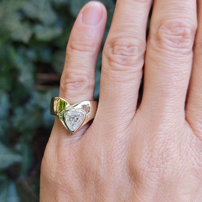 Inel vintage, diamant natural 0.92ct, aur 18k, certificat