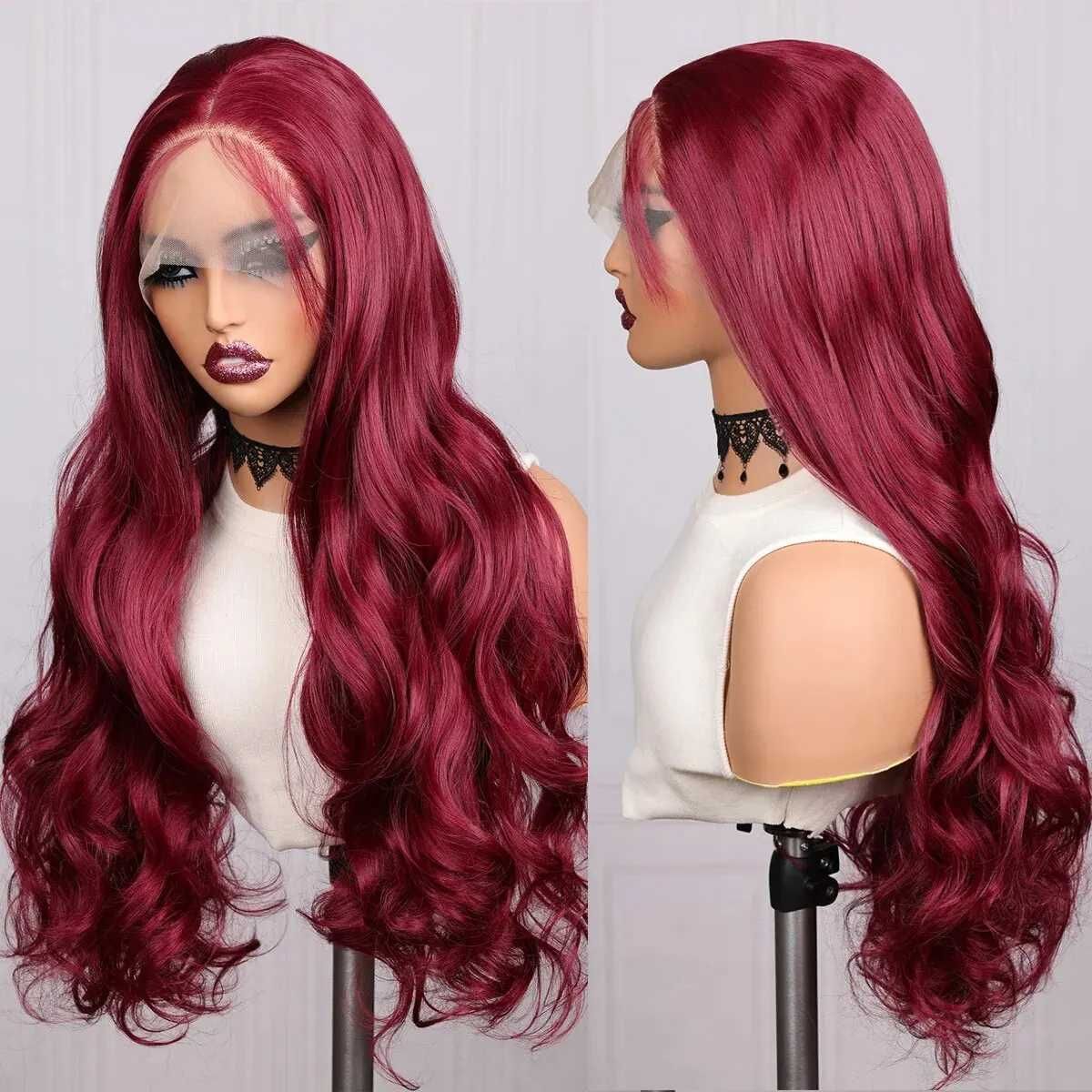 LACE FRONT лейс фронт тъмно червена, бордо перука на път