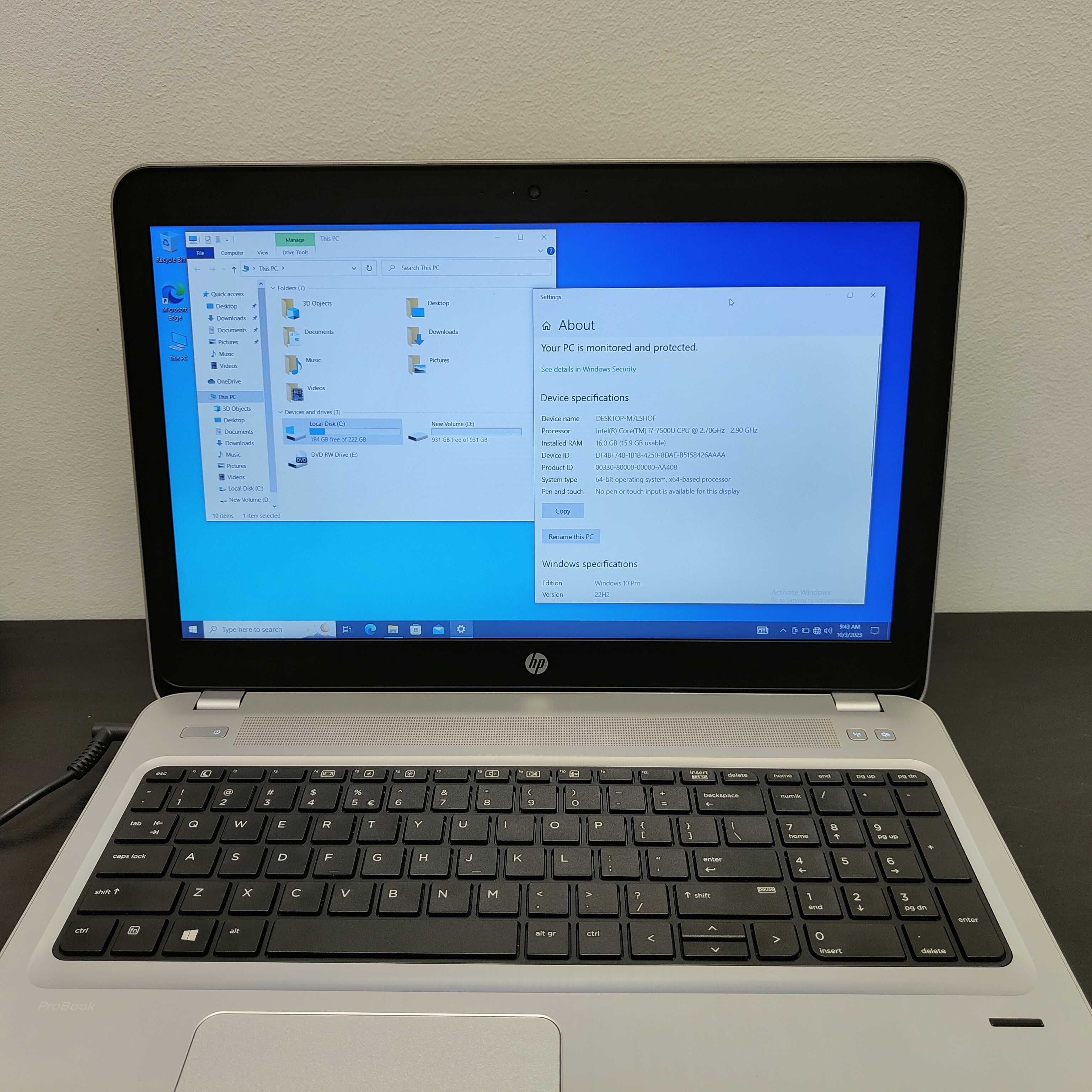 HP ProBook 450 I7 16GB DDR4 250GB SSD+1TB HDD Geforce 930MX Garantie