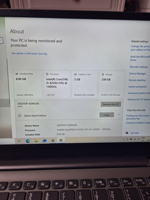 Laptop slim Lenovo i5 8th ssd ddr4