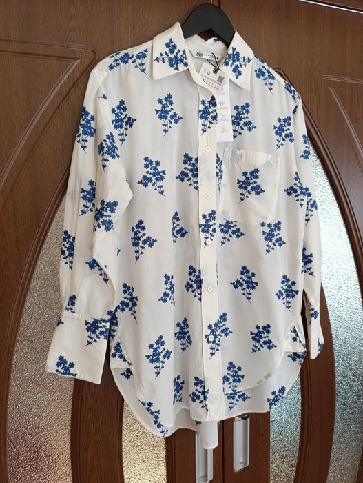 Cămașă cu flori brodate XS oversize Zara